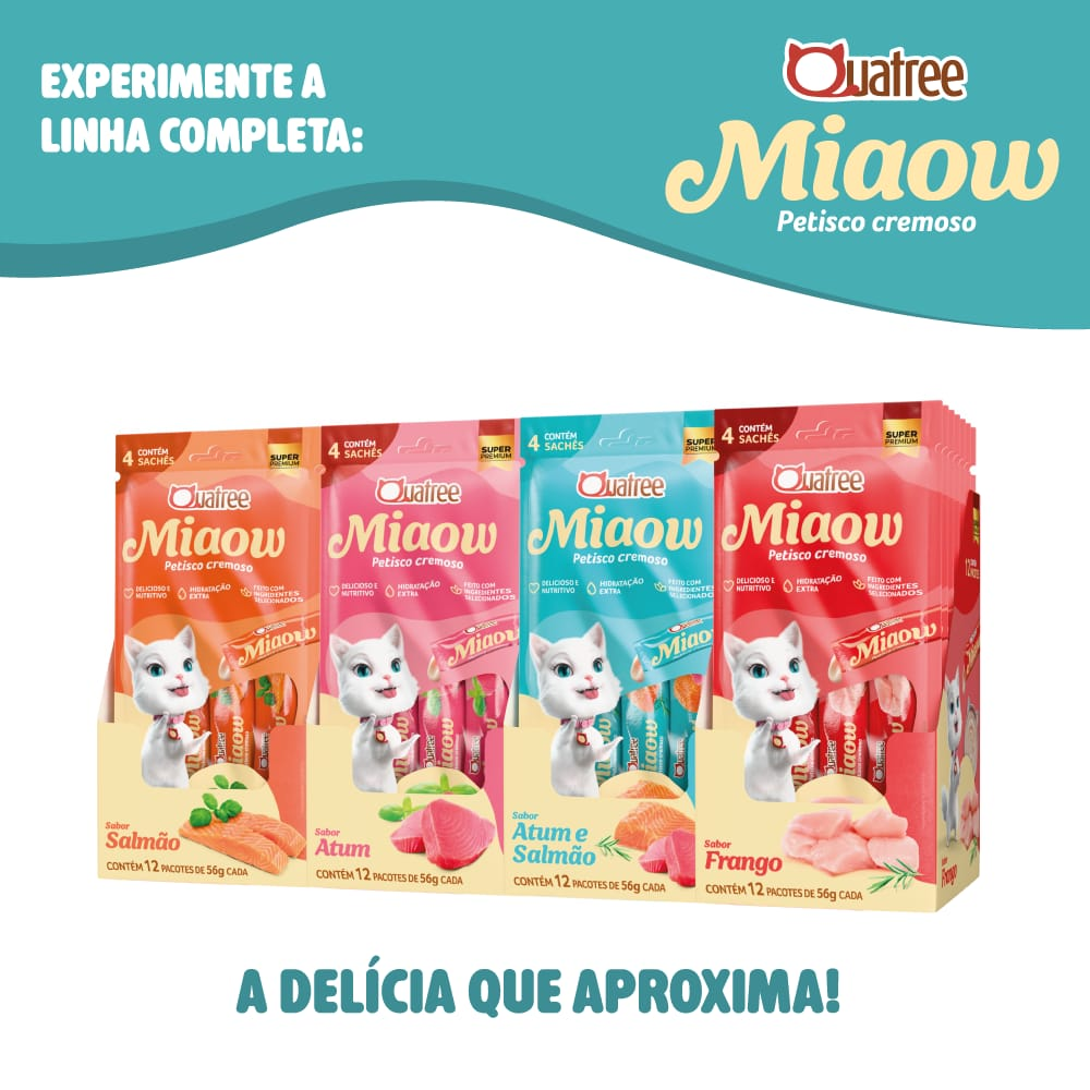 Linha completa Quatree Miaow: salmão, atum, atum e salmão e frango